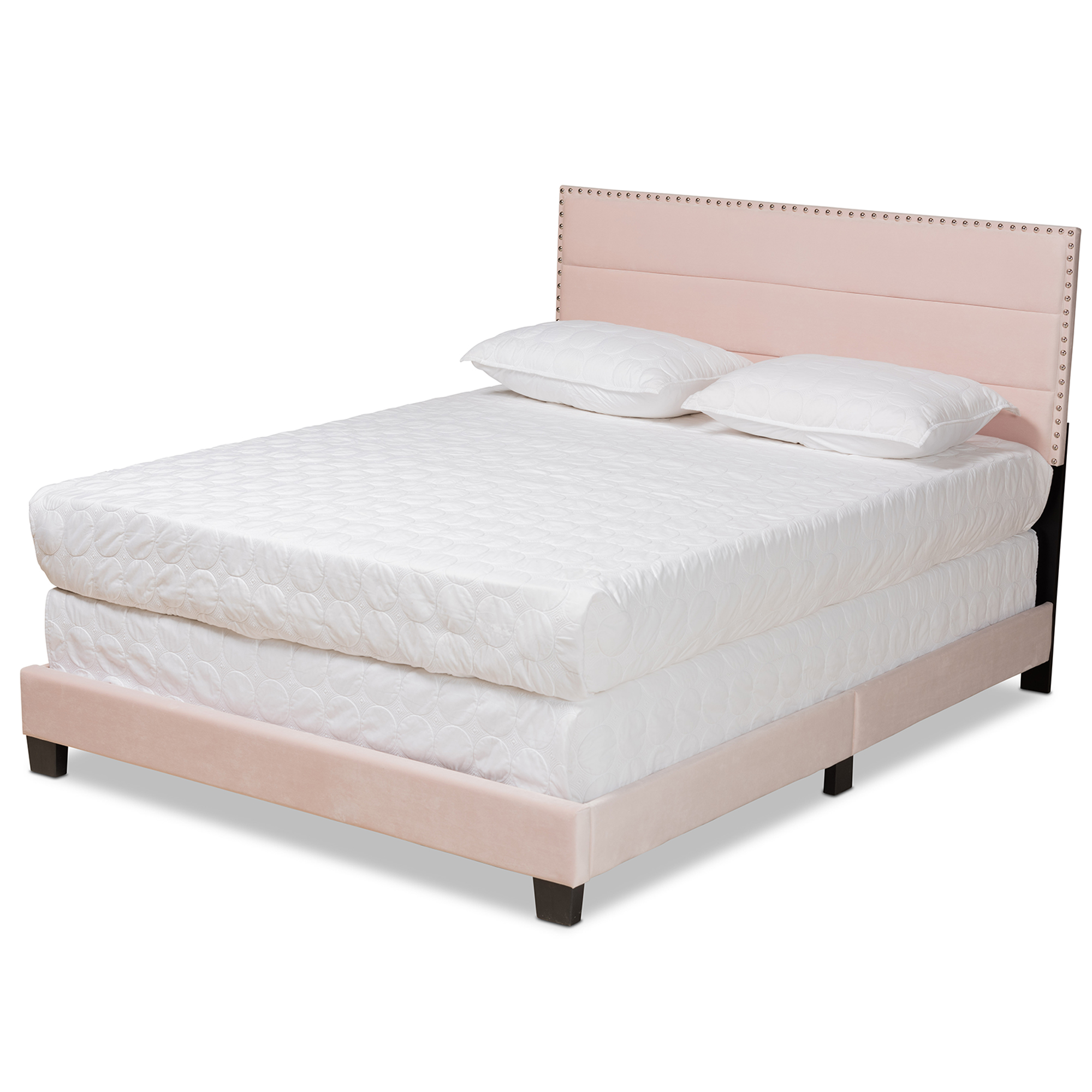 Baxton Studio Tamira Modern and Contemporary Glam Light Pink Velvet Fabric Upholstered Queen Size Panel Bed